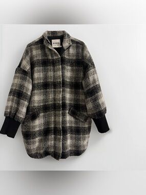 BB Dakota Womens M Plaid Oversized Coat Jacket Gray Black Fall Winter